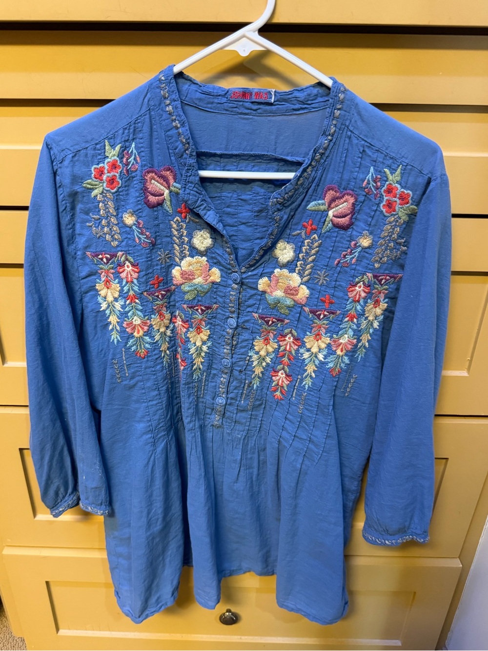 Johnny Was Blue Embroidered Floral Tunic